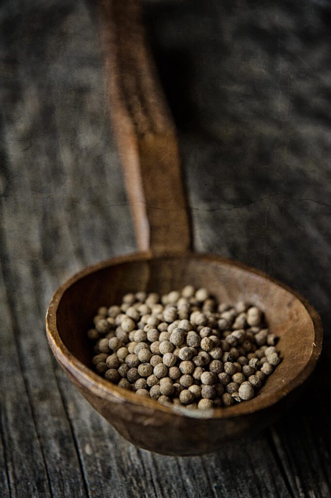 close-up, food, peppercorns, spoon, table, wooden, food, food, food, food, food, peppercorns